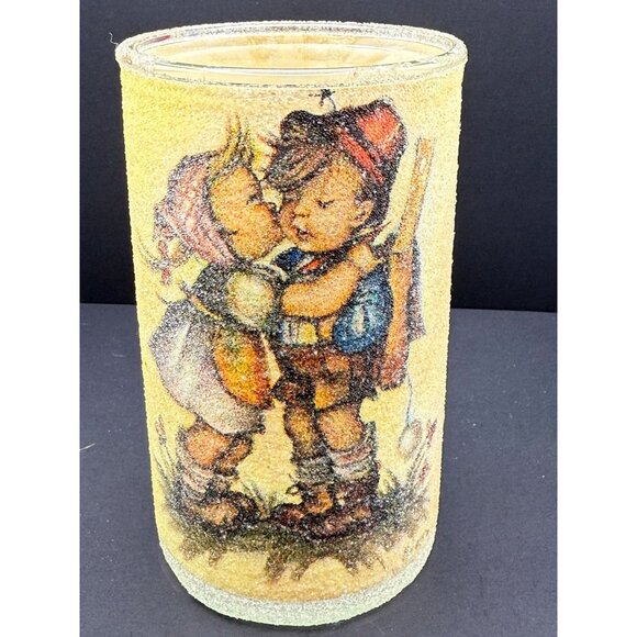 Vintage Sugar Frosted Jar Candle Holder Hummel girl kissing boy - Picture 1 of 6